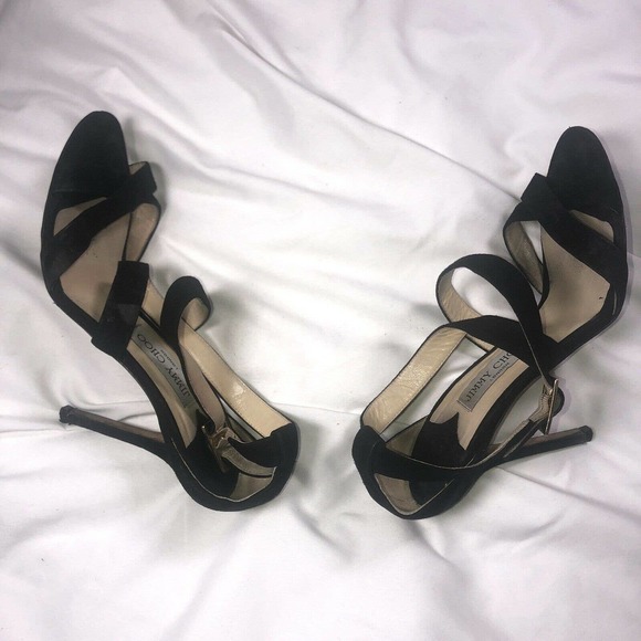 Jimmy Choo Lottie Black Heels Open Toe Size 39.5 - Picture 6 of 10